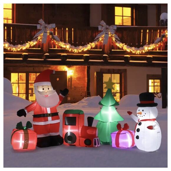 Holiday Time Santa Snowman Train Christmas Tree Collection Scene 9' Inflatable - Picture 1 of 10
